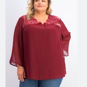 🆕Style & Co. Women's Mixed-Media Sheer-Sleeve Blouse